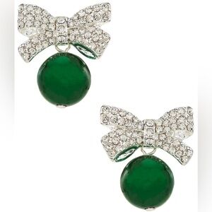 Merry & Bright Christmas Bow Green Bead Drop Earrings